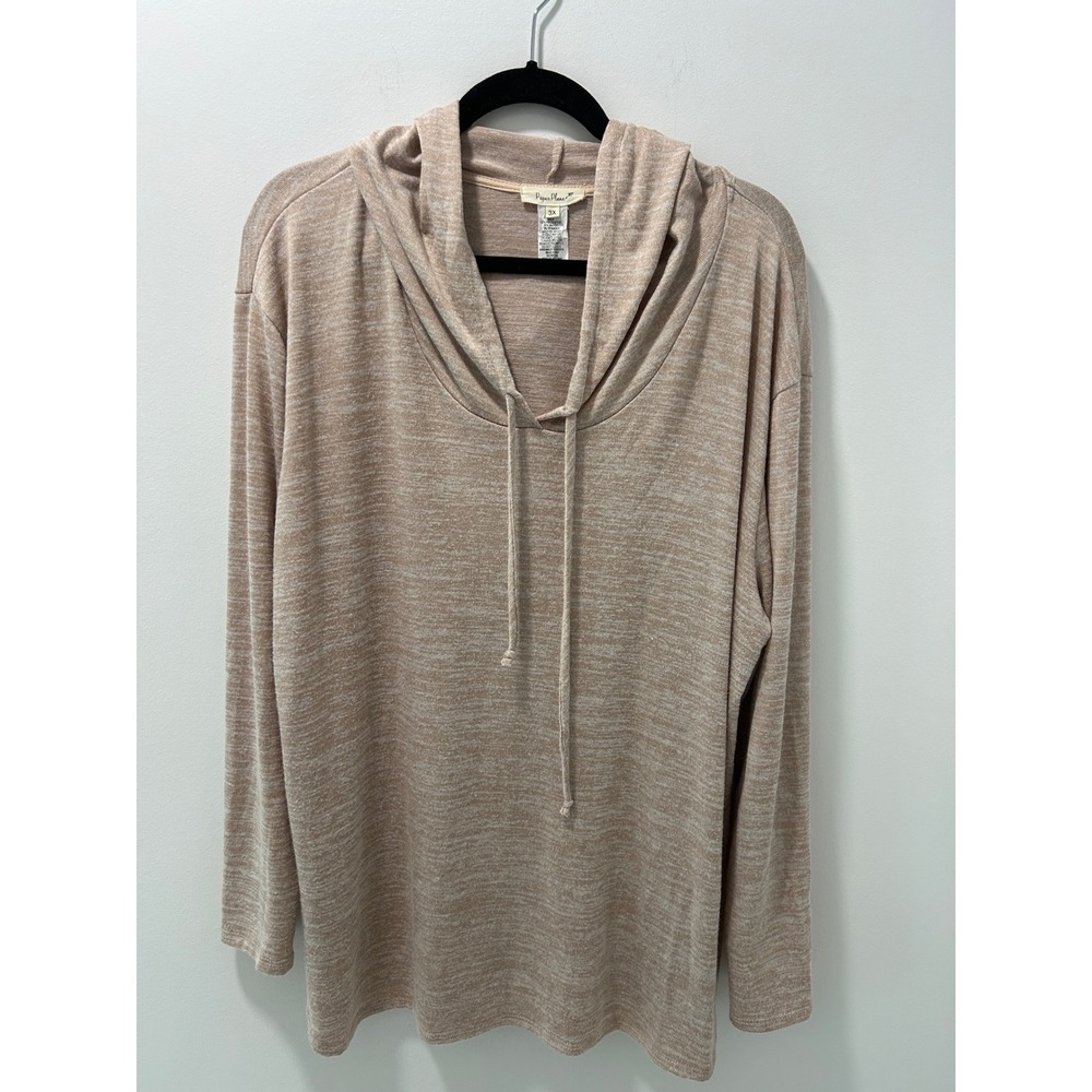 Paper Plane Womens 3X Tan Marled Hooded Long Sleeve Pullover Top JPT12645